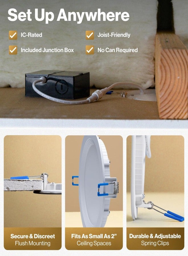 صنكو لايتنغ مجموعة من 4 مصابيح سقف LED غائرة رفيعة للغاية من Sunco مقاس 6 بوصات، مصباح ليلي رفيع، إطار حاجب، 2700K/3000K/4000K/5000K/6000K قابلة للاختيار، قابلة للتعتيم، 14 واط، رقاقة بدون علبة مع صندوق توصيل - ETL. - Image 5