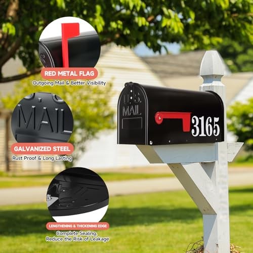 Zinovo Metal Post Mount Mailboxes for OutsideGalvanized SteelWaterproofMedium CapacityRed Flag IndicatedModern StyleMail Boxes for House OutsideResidentialBlack188 x 9 x 67 inches - Image 3