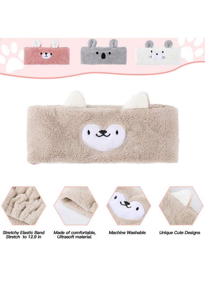 Chuangdi - 4 Pieces Makeup Spa Headband Animal Headband For Washing Face Coral Fleece Cosmetic Headband Plush Animal Ears Shower Hairband For Women Girls (Adorable Style) - Image 1