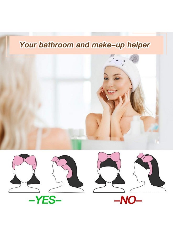 Chuangdi 4 Pieces Makeup Spa Headband Animal Headband For Washing Face Coral Fleece Cosmetic Headband Plush Animal Ears Shower Hairband For Women Girls (Adorable Style)  - Image 4