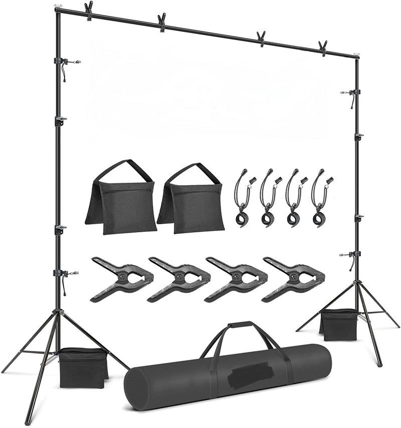 SHOPEE 8.5 ft. Wide Crossbar Length Adjustable Backdrop Stand, 9 ft. Tall Height Photo Background Support System with Clamps, Elastic String Clip - Image 1