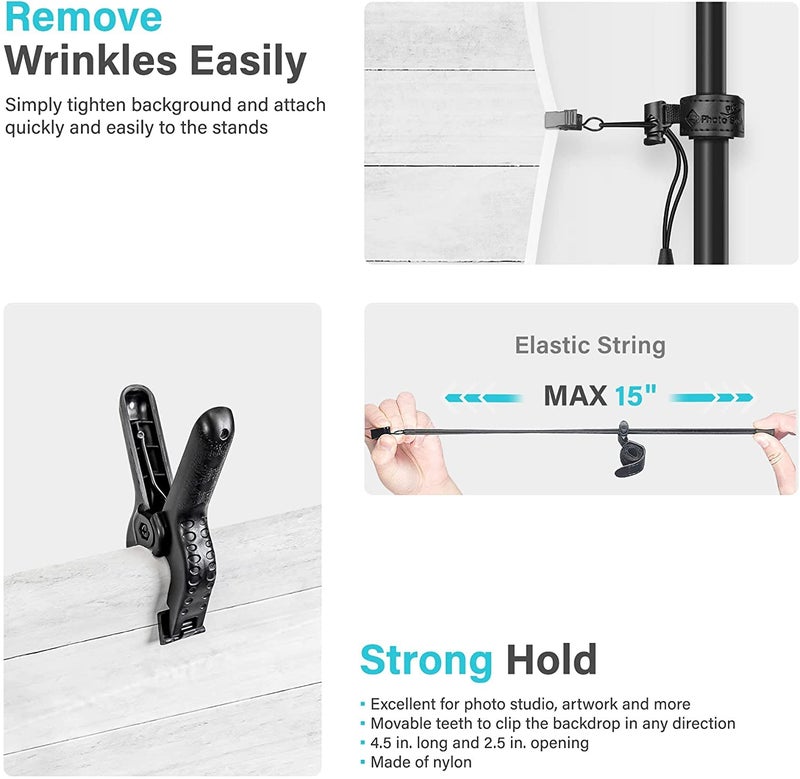 SHOPEE 8.5 ft. Wide Crossbar Length Adjustable Backdrop Stand, 9 ft. Tall Height Photo Background Support System with Clamps, Elastic String Clip - Image 3