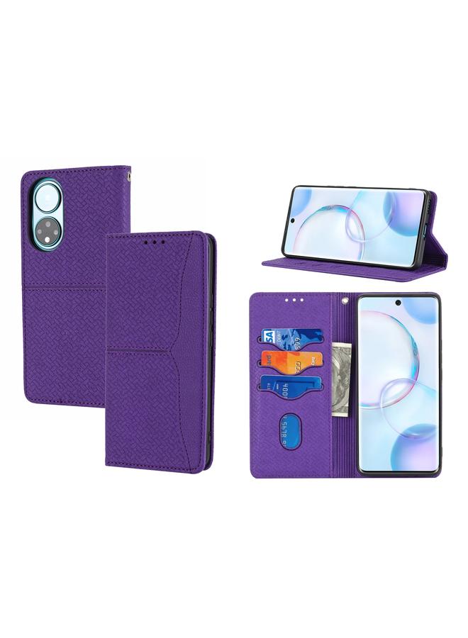 S-TOP Case For Honor 50 Woven Texture Stitching Magnetic Horizontal Flip PU Leather Case with Holder & Card Slots & Wallet & Lanyard - Image 1