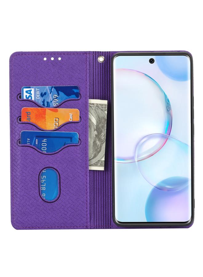 S-TOP Case For Honor 50 Woven Texture Stitching Magnetic Horizontal Flip PU Leather Case with Holder & Card Slots & Wallet & Lanyard - Image 4