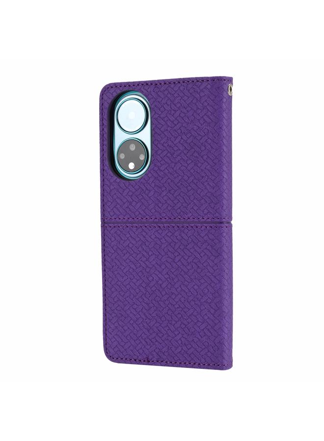 S-TOP Case For Honor 50 Woven Texture Stitching Magnetic Horizontal Flip PU Leather Case with Holder & Card Slots & Wallet & Lanyard - Image 3