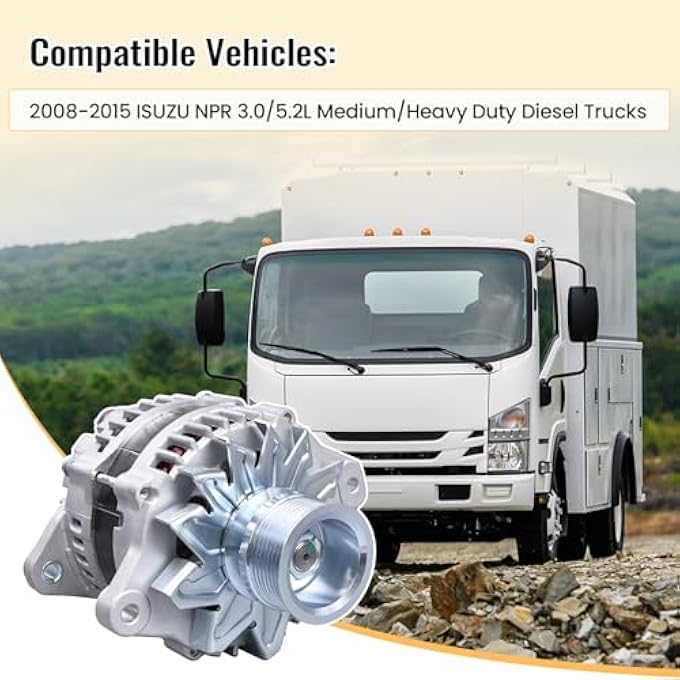FuseRish LR1110-733 Alternator 12V 110A Compatible with ISUZU NPR NQR NRR 3.0L 5.2L 2008-2015, Part Numbers: 13215N, 90-25-1238, 140-39120, 8980750250, 8-98075025-0, LR1110-733C, LR111073, LR1110733C - Image 3