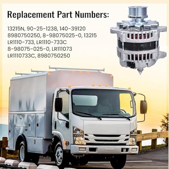 FuseRish LR1110-733 Alternator 12V 110A Compatible with ISUZU NPR NQR NRR 3.0L 5.2L 2008-2015, Part Numbers: 13215N, 90-25-1238, 140-39120, 8980750250, 8-98075025-0, LR1110-733C, LR111073, LR1110733C - Image 2