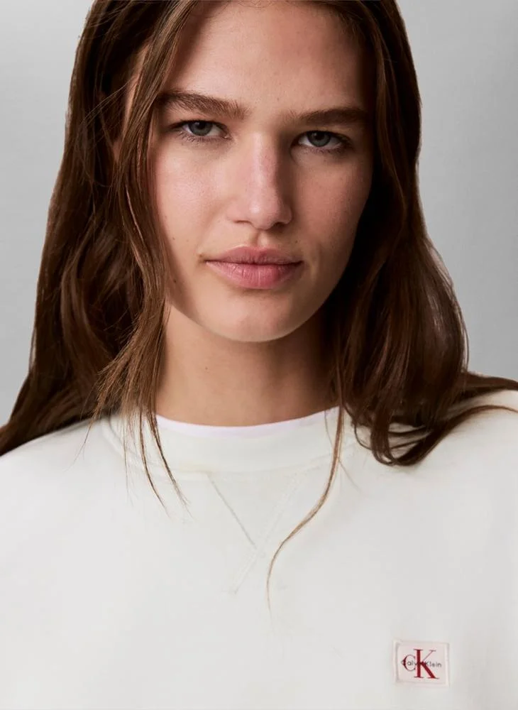 Calvin Klein Jeans Phantom Green Woven Label Crew Neck Sweatshirt for Women | Best Price UAE