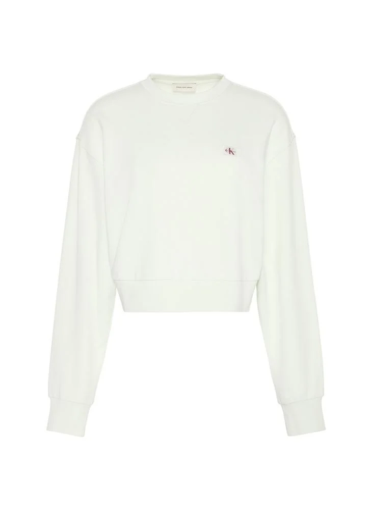 Calvin Klein Jeans Phantom Green Woven Label Crew Neck Sweatshirt for Women | Best Price UAE