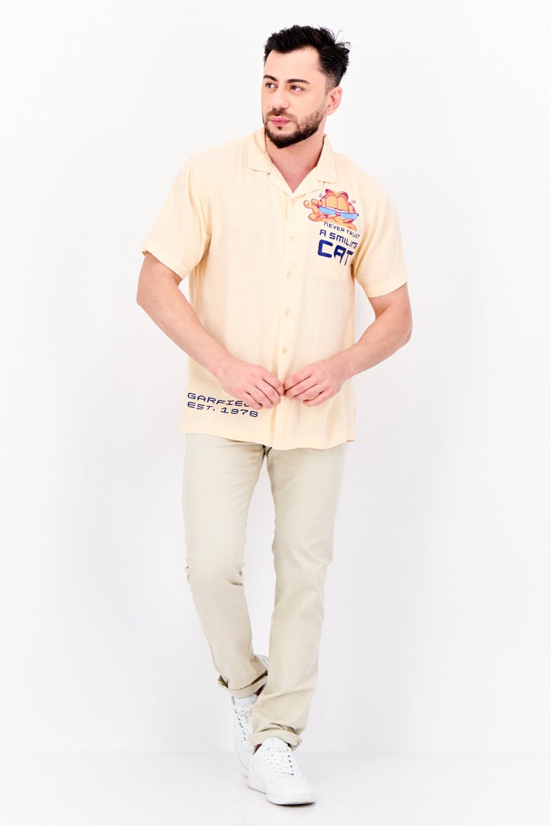 nickelodeon Men Regular Fit Short Sleeves Garfield Casual Shirt, Peach - Image 4
