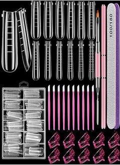 TsMADDTs L Forms Set,Tsmaddts 120 Pcs Clear Nail Extension Forms Coffin Nail Gel Forms With Nail Clips Nail Gel Brush Picker Nail Files Buffer Cuticle Pushers,Gel Nail Mold Kit  - Image 1