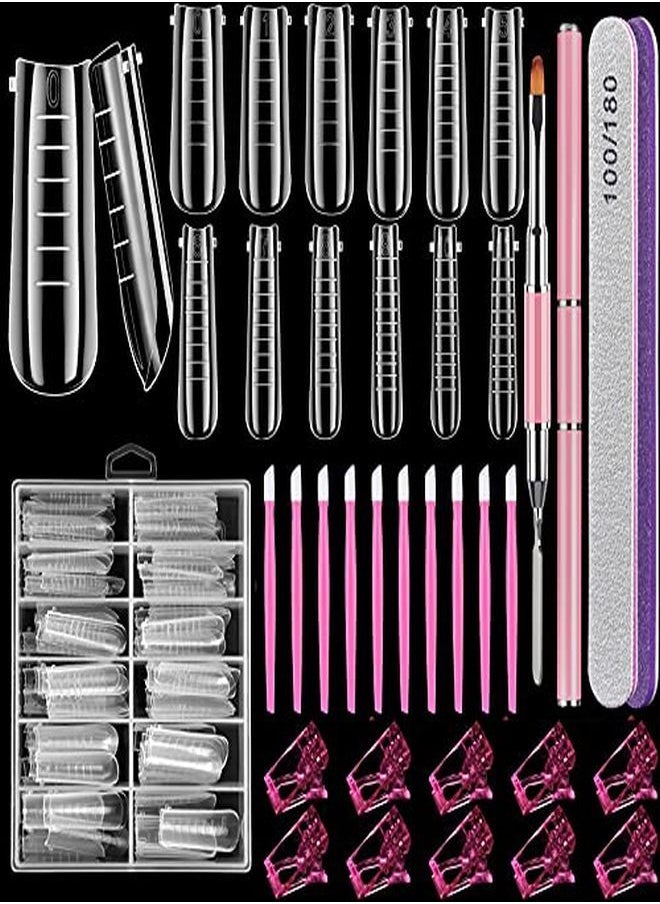 TsMADDTs L Forms Set,Tsmaddts 120 Pcs Clear Nail Extension Forms Coffin Nail Gel Forms With Nail Clips Nail Gel Brush Picker Nail Files Buffer Cuticle Pushers,Gel Nail Mold Kit  - Image 1