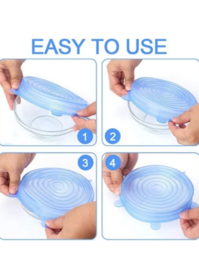 أغطية سيليكون مرنة متعددة الاستخدام – 6 مقاسات مختلفة – أغطية حفظ طعام قابلة لإعادة الاستخدام ومتعددة الألوان – لحفظ الفواكه والخضروات والأطباق والأكواب بإحكام - Image 3