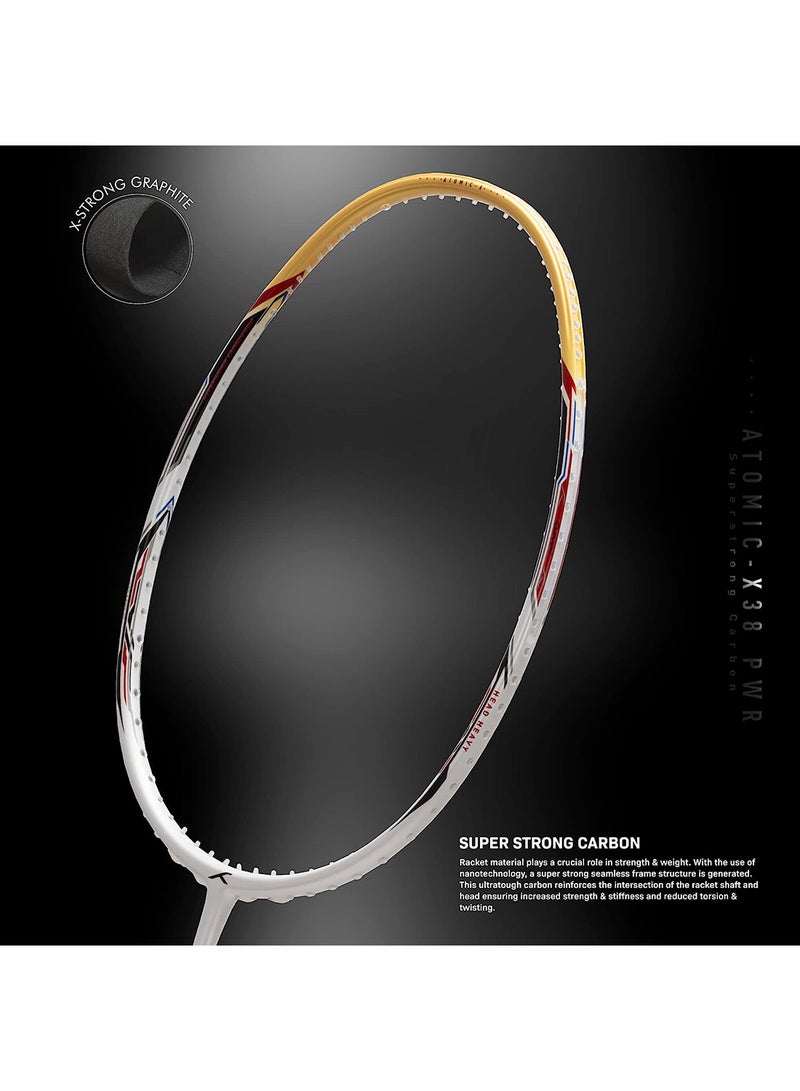 HUNDRED مضرب تنس الريشة من ألياف الكربون اتوميك X 38 PWR (80 جرام، الحد الأقصى للتوتر - 32 رطلاً) - Image 4