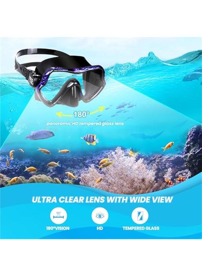 Arabest Snorkel Diving Mask, Professional Snorkeling Mask Gear, Ultra Clear Lens with Wide View Tempered Glass Goggles,Anti Leakage Scuba Mask, Silicone Swimming Goggles Mask for Adults, 3 Color - Image 2