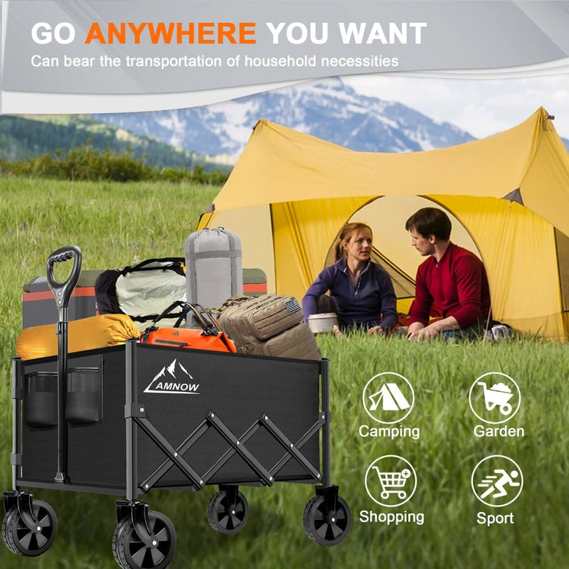 AMNOW Collapsible Folding Wagon Cart, 350LBS Utility Large Capacity Cart Foldable Wagon with All Terrain Wheels, Grocery Wagons Carts for Garden Shopping Sports Camping, Black - Image 5