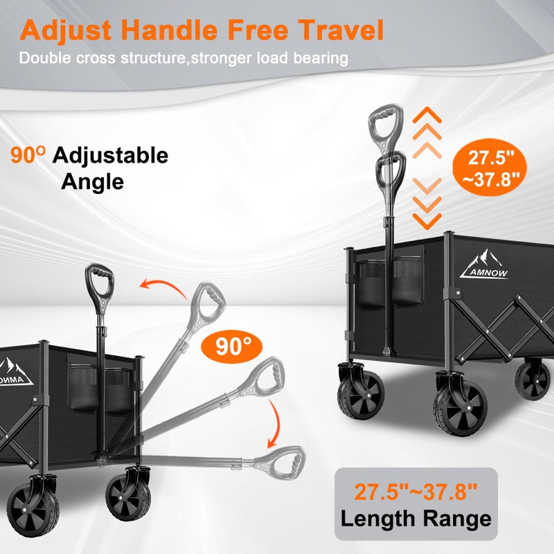 AMNOW Collapsible Folding Wagon Cart, 350LBS Utility Large Capacity Cart Foldable Wagon with All Terrain Wheels, Grocery Wagons Carts for Garden Shopping Sports Camping, Black - Image 4