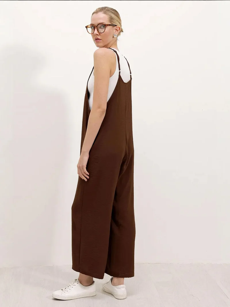 BIG DART  BDART Relaxed Fit Wide Leg Jumpsuit with Square Collar for Women | Best Price UAE