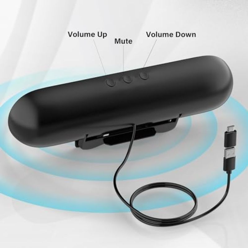 مكبر صوت USB قابل للتثبيت بقوة 10 واط عالية - مكبر صوت USB ساوند بلاستر لسطح المكتب ستيريو أسود - صوت عالي مكبر صوت محمول يُثبت على شاشة الكمبيوتر مع تحكم في مستوى الصوت لشاشة الكمبيوتر - Image 4
