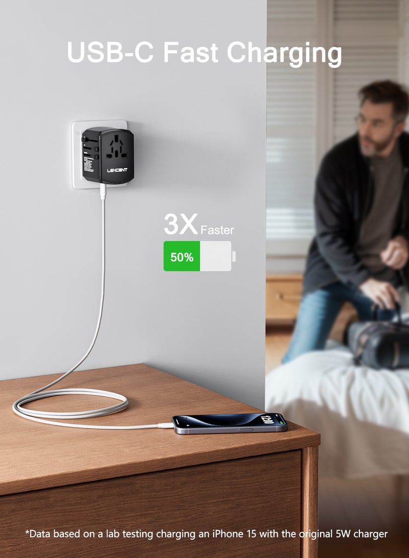 Lencent Universal Travel Adapter,International Charger with 3 USB Ports and Type-C PD Fast Charging Adaptor for iPhone,Samsung, Tablet,Gopro for Over 200 Countries Type A/C/G/ I (USA,UK,EU AUS) - Image 5