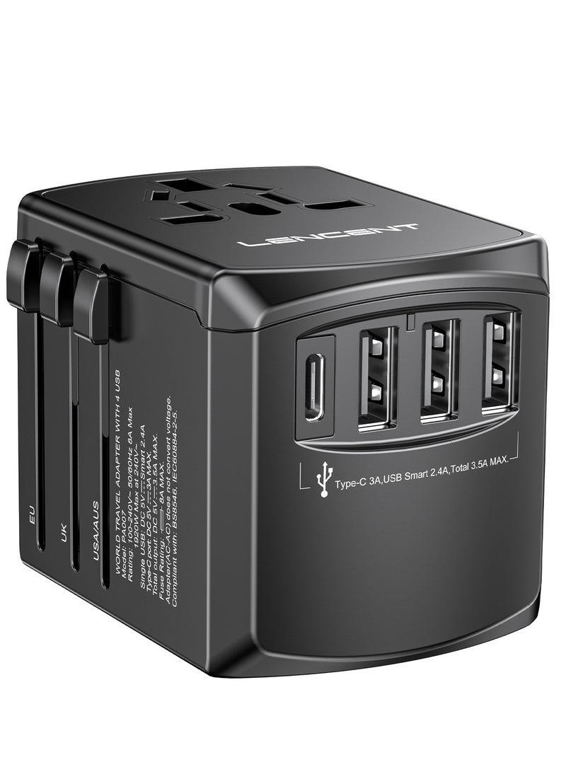 Lencent Universal Travel Adapter,International Charger with 3 USB Ports and Type-C PD Fast Charging Adaptor for iPhone,Samsung, Tablet,Gopro for Over 200 Countries Type A/C/G/ I (USA,UK,EU AUS) - Image 1