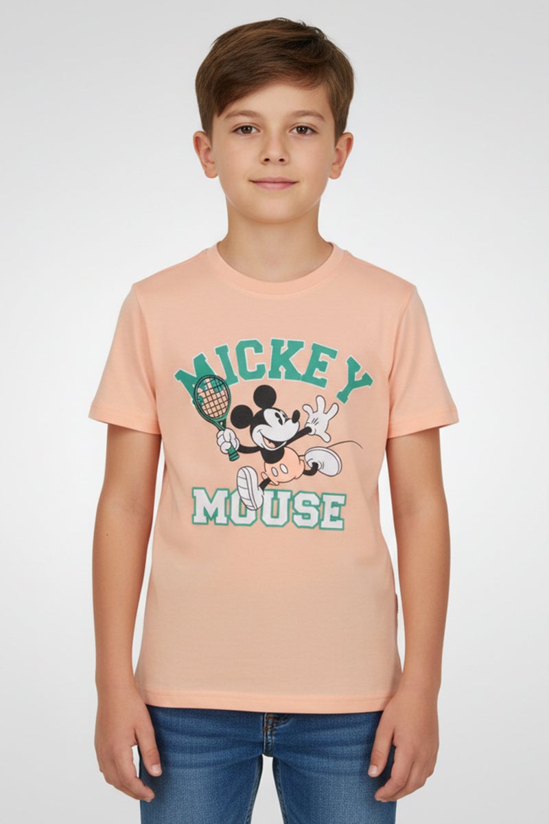 Disney Mickey And Friends Kids Boy Crew Neck Short Sleeve Graphic Print T-Shirt, Peach - Image 1
