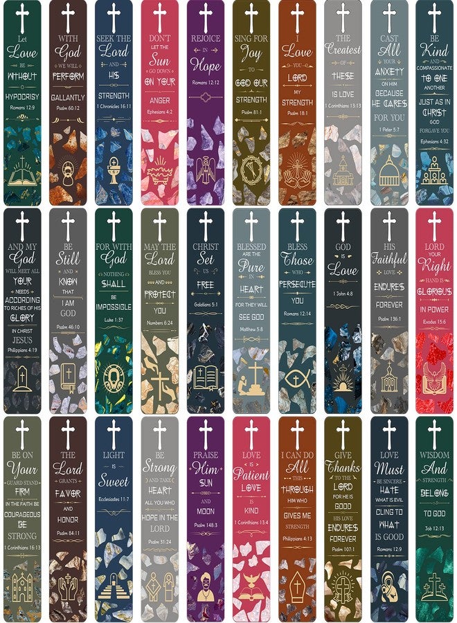 Epakh 120 Pieces Bible Verses Bookmarks with Hollow Cross Christian Gift for Church Inspirational Religious Bookmarks Gifts Reading Reward Scripture, 30 Style(Marble Style) - Image 1
