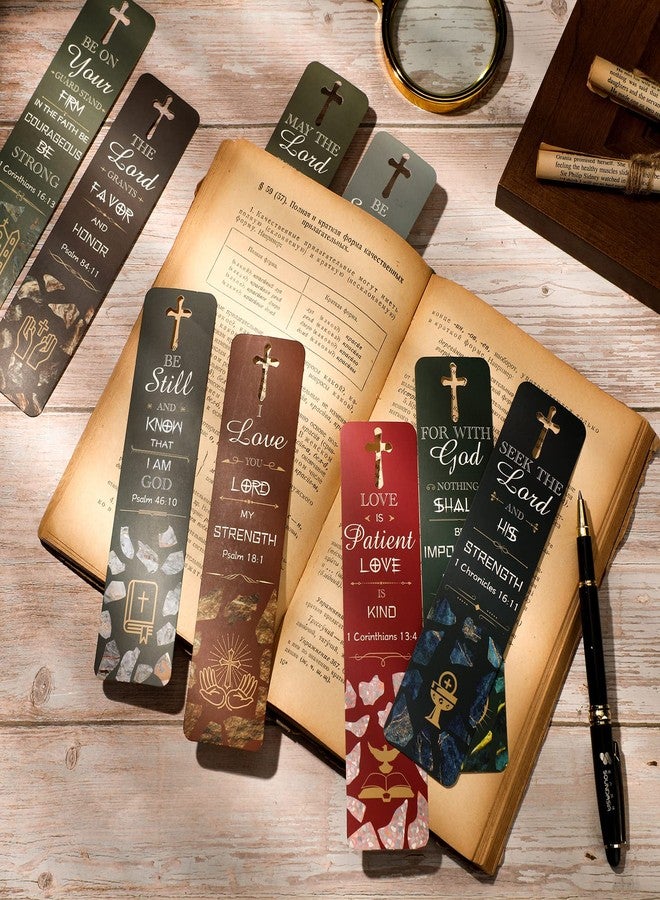 Epakh 120 Pieces Bible Verses Bookmarks with Hollow Cross Christian Gift for Church Inspirational Religious Bookmarks Gifts Reading Reward Scripture, 30 Style(Marble Style) - Image 3