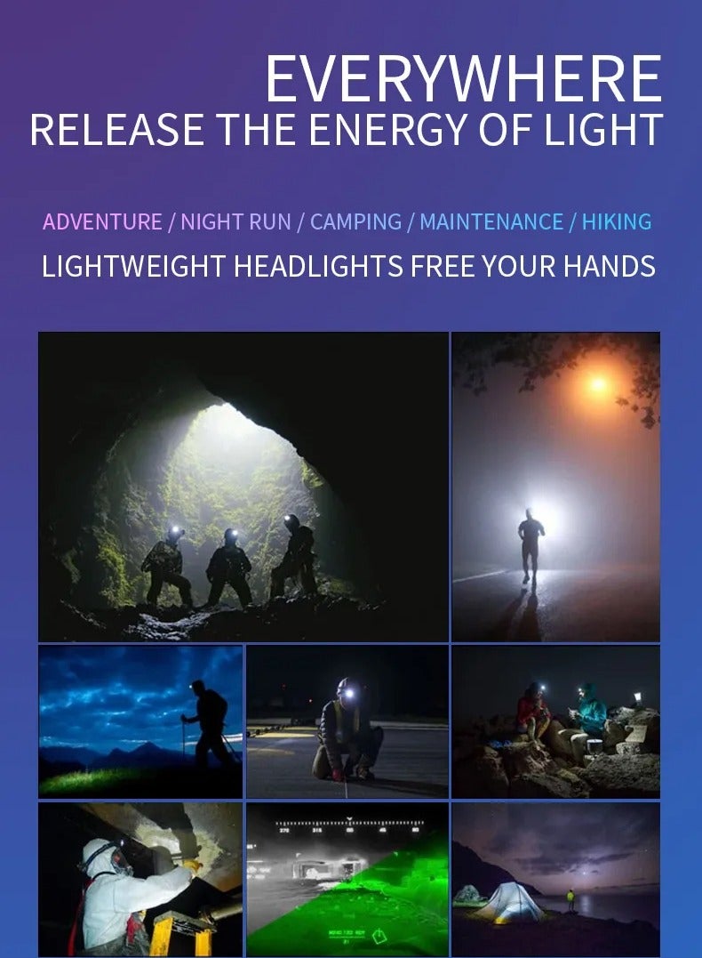 AROAQ مصباح رأس LED مع تروس متعددة، مصباح رأس LED قابل لإعادة الشحن مع مصباح جانبي LED XPE ومستشعر حركة، مصباح رأس COB بالاستقراء للتخييم في الهواء الطلق، الجري، المشي، الصيد، (W689، 1(أبيض، أحمر)) - Image 5