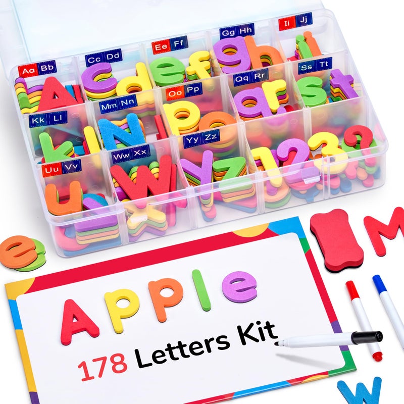 Gamenote Classroom Magnetic Alphabet Letters Kit 178Pcs with Double Side Magnet Board Foam Alphabet Letters for Preschool Kids Toddler Spelling and Learning Colorful ABC Education Fridge Magnets - Image 2
