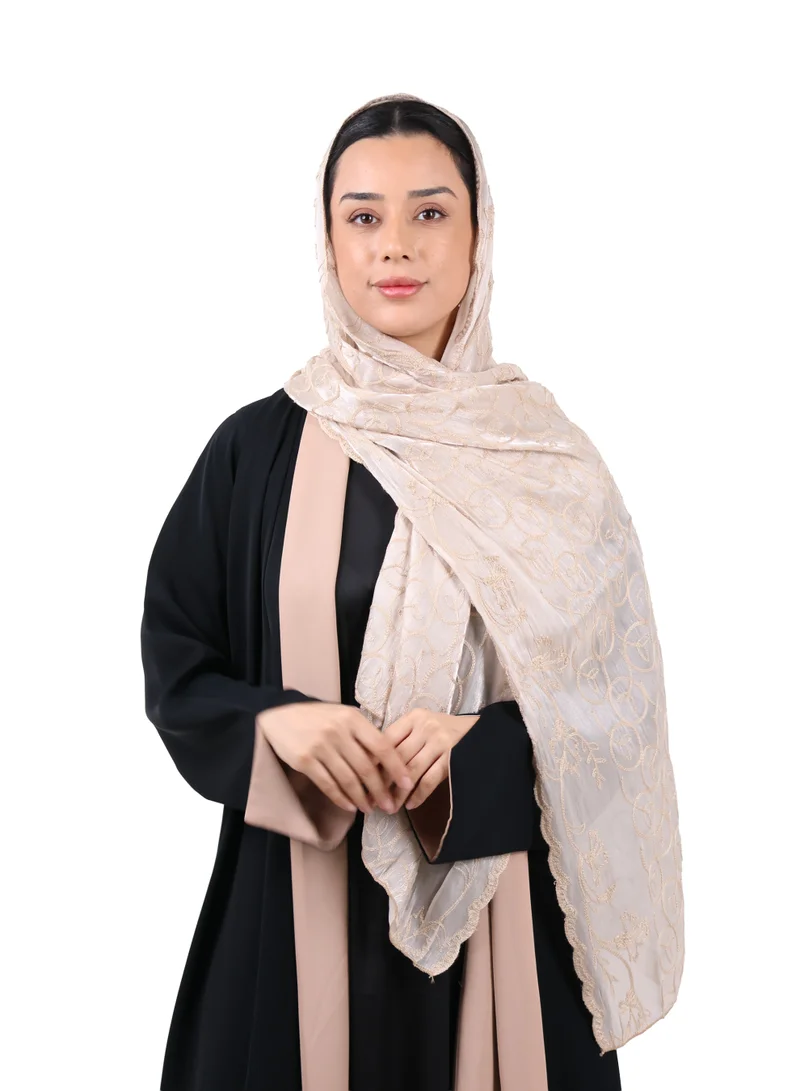 Premium Circle Motif Organza Scarf (Cream Beige)