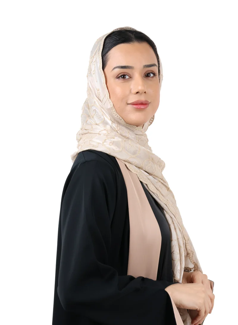 Jameela Premium Circle Motif Organza Scarf (Cream Beige)