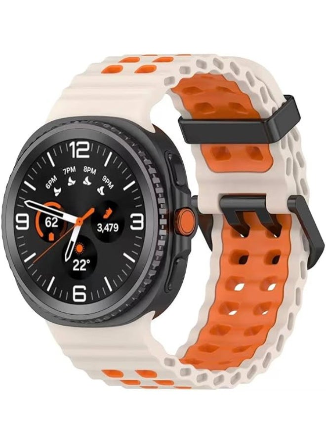 Sport Silicone Bands for Samsung Galaxy Watch 8 Band 40mm /44mm/8 Classic 46mm, One Click No Gap Soft Sport Waterproof Strap for Samsung Galaxy Watch 8 Classic Band 46mm (Starlight Orange) - Image 1