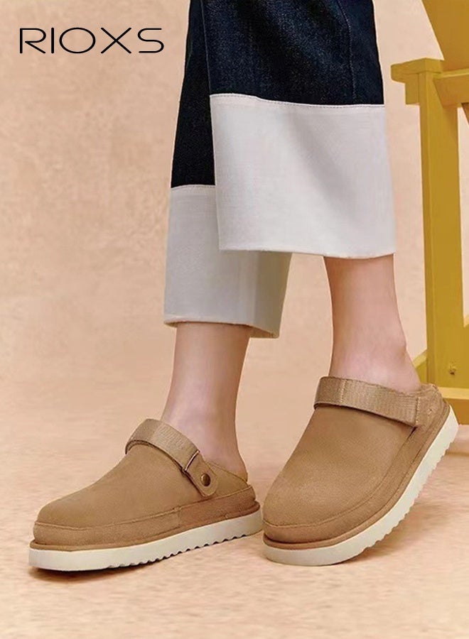 ريوكس أحذية النساء المطاطية، أحذية ملابس للنساء، أحذية ملابس ذات منصات وجلد، أحذية مطاطية مع حزام قابل للتعديل، أحذية ناعمة خفيفة الوزن ذات أرجل سميكة ومصنوعة من جلد، أحذية مقاومة للانزلاق بحلقات عند الأصابع، أحذية جلدية تدعم القوس للاستخدام في البستنة/مشي الكلب/الجري/الاسترخاء في المنزل، أحذية صفراء عصرية - Image 1