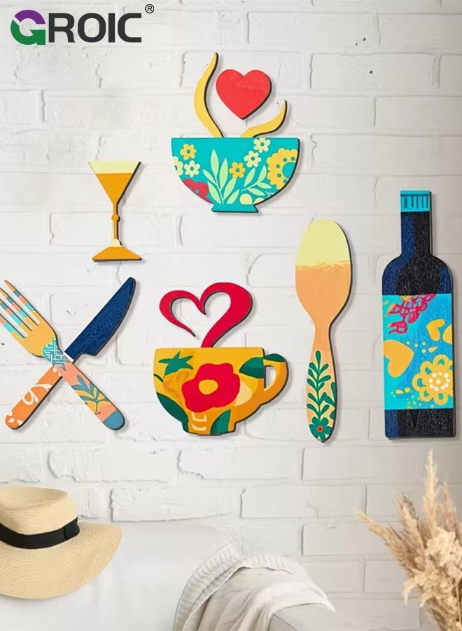 GROIC Wall Art Decor, Modern Minimalism Kitchen Home Wall Decor, Dinner Table Food Wall Decor,Wooden Kitchen Decoration, Natural wood Handcrafted Warm Charm for Your Home, 8 Pcs Colorful Wooden Wall Art - Image 5