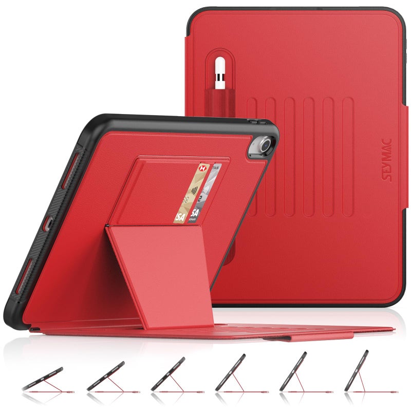 SEYMAC stock Case for iPad (A16) 11th/10th Generation 11''/10.9'', Strong Magnetic Auto Sleep Shockproof Case with Absorbing Multi-Angles Stand, Pen Holder, Card Slot (Red) - Image 1