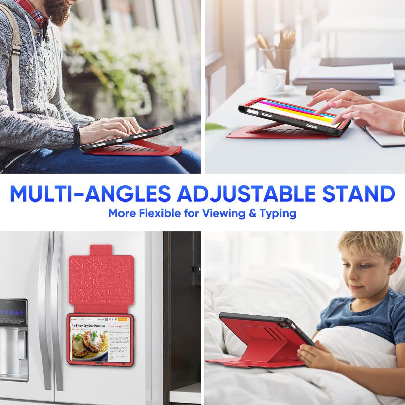 SEYMAC stock Case for iPad (A16) 11th/10th Generation 11''/10.9'', Strong Magnetic Auto Sleep Shockproof Case with Absorbing Multi-Angles Stand, Pen Holder, Card Slot (Red) - Image 4