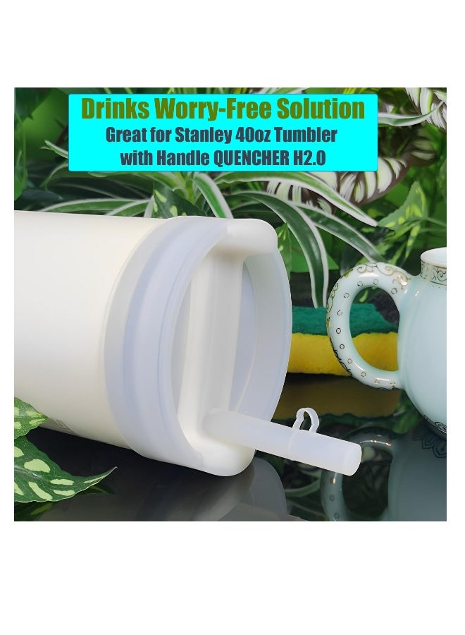 Lid Topper and Straw Cover Cap for Stanley 40 oz, 3 PCS Accessories for Stanley Cup with Handle Quencher H2.0, Include Leak Stopper, Spill Stopper, Dust Proof Cup Accessories Set, White - Image 2