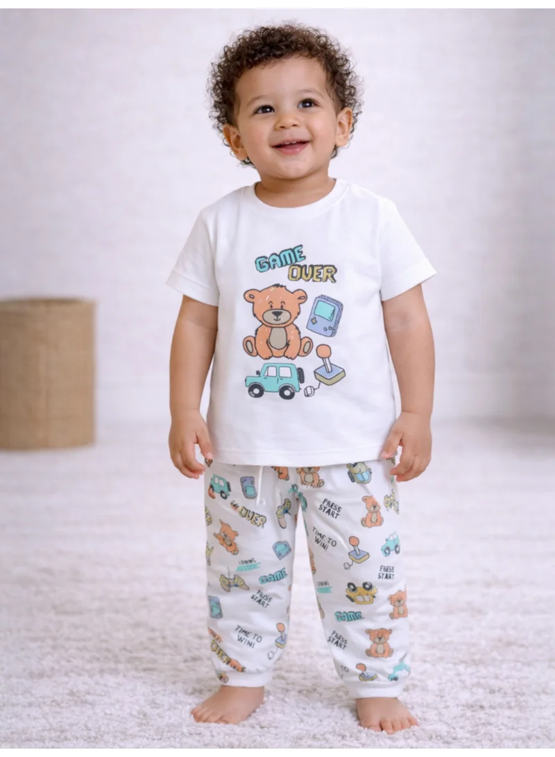 فكتور اند جين Infant Boys Teddy Bear Print Cotton Pajama Set – T-Shirt & Pajama Pants Nightwear