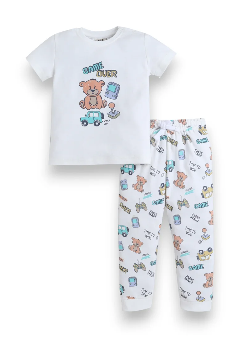 فكتور اند جين Infant Boys Teddy Bear Print Cotton Pajama Set – T-Shirt & Pajama Pants Nightwear