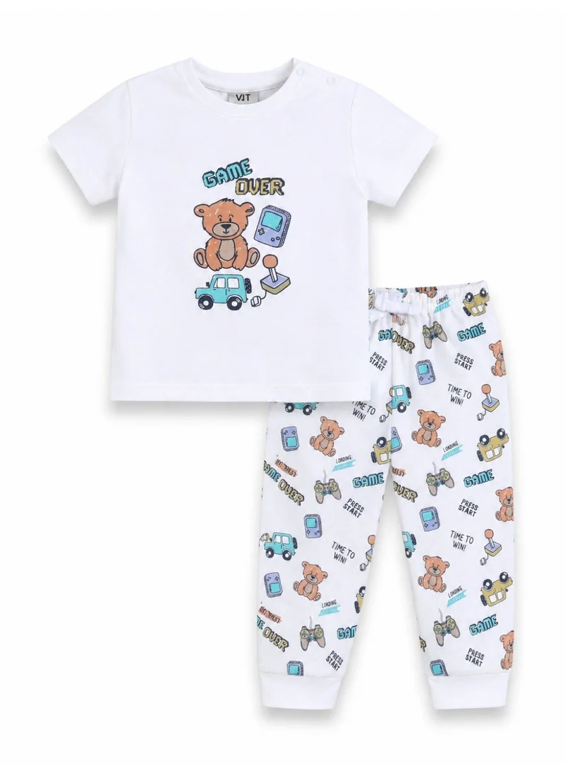 فكتور اند جين Infant Boys Teddy Bear Print Cotton Pajama Set – T-Shirt & Pajama Pants Nightwear