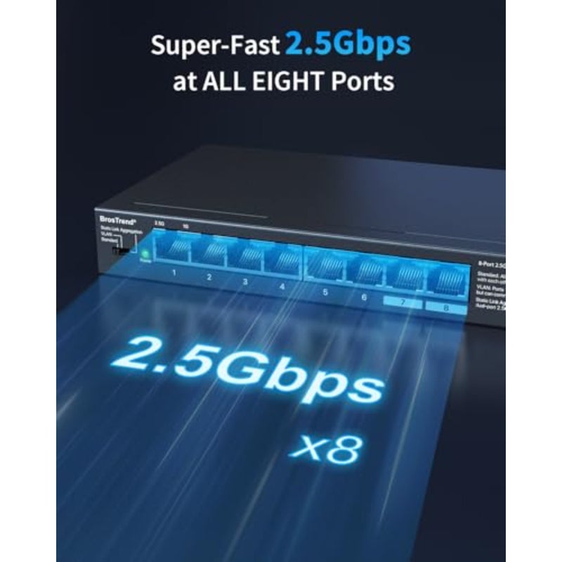 Gaming/NAS/PC use: 2.5Gb unmanaged Ethernet switch, metal housing, black, fanless design with static link aggregation, VLAN support, desktop/wall-mount, lifetime protection - Image 2