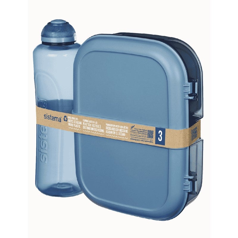 sistema صندوق غداء ريبون سستما 1.1 لتر مع زجاجة 480 مل، خالية من BPA، حاوية غداء مقاومة للتسرب وزجاجة ماء للأطفال، المدرسة والمكتب - أزرق - Image 2