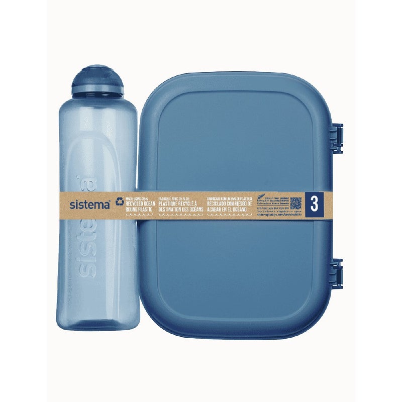 sistema صندوق غداء ريبون سستما 1.1 لتر مع زجاجة 480 مل، خالية من BPA، حاوية غداء مقاومة للتسرب وزجاجة ماء للأطفال، المدرسة والمكتب - أزرق - Image 1
