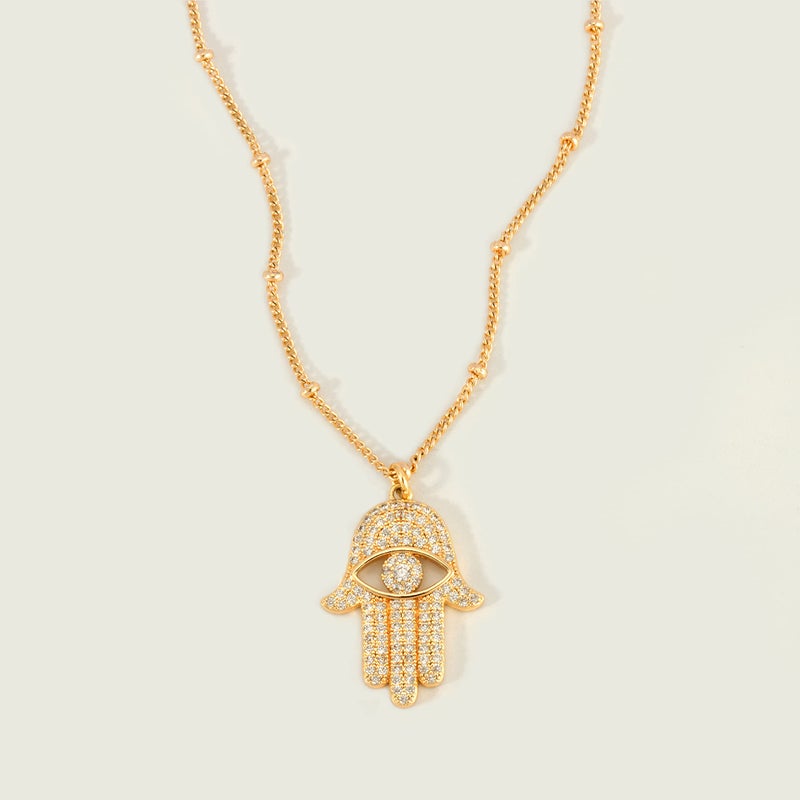 MEVECCO Dainty Hamsa Necklace for Women, 18K Gold Plated CZ Hand of Fatima Pendant Necklace CZ Protection Boho Evil Eye Minimalist Necklace Jewelry - Image 4