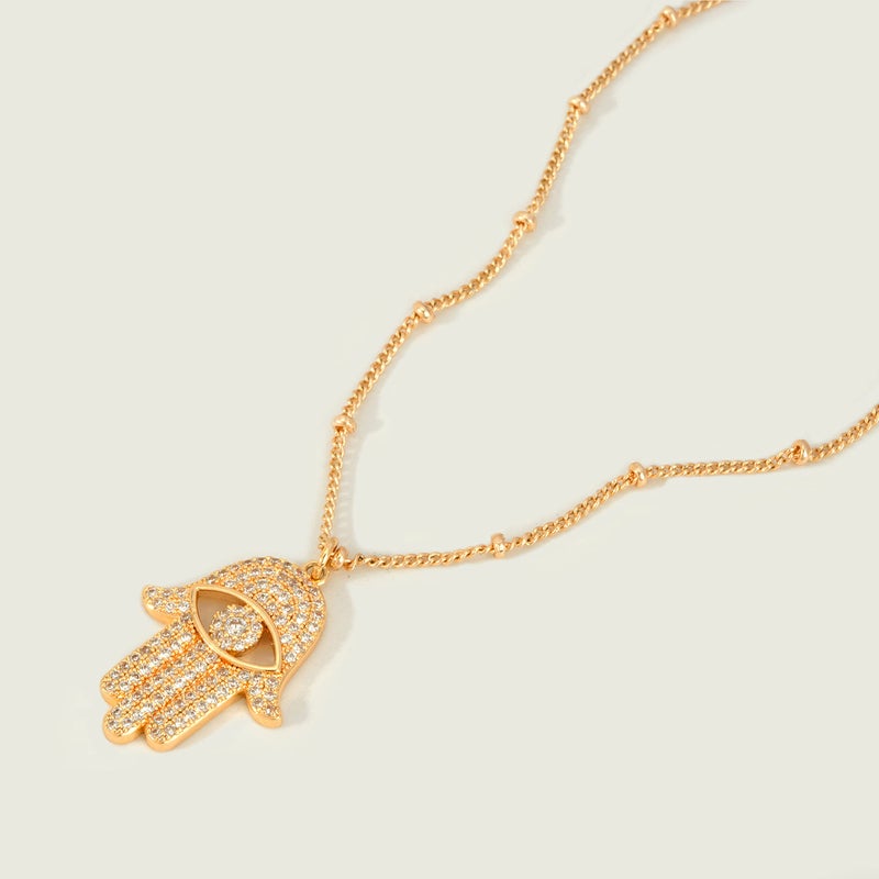 MEVECCO Dainty Hamsa Necklace for Women, 18K Gold Plated CZ Hand of Fatima Pendant Necklace CZ Protection Boho Evil Eye Minimalist Necklace Jewelry - Image 5