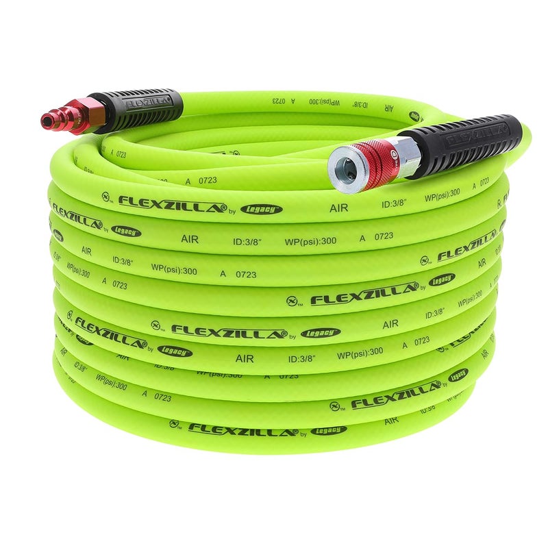 Flexzilla Air Hose with ColorConnex Industrial Type D Coupler and Plug 38 in x 100 ft Heavy Duty Lightweight Hybrid ZillaGreen HFZ38100YW2D - Image 2
