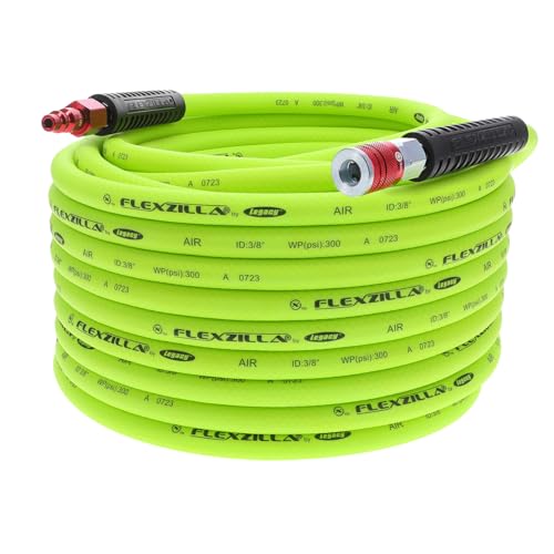 Flexzilla Air Hose with ColorConnex Industrial Type D Coupler and Plug 38 in x 100 ft Heavy Duty Lightweight Hybrid ZillaGreen HFZ38100YW2D - Image 1