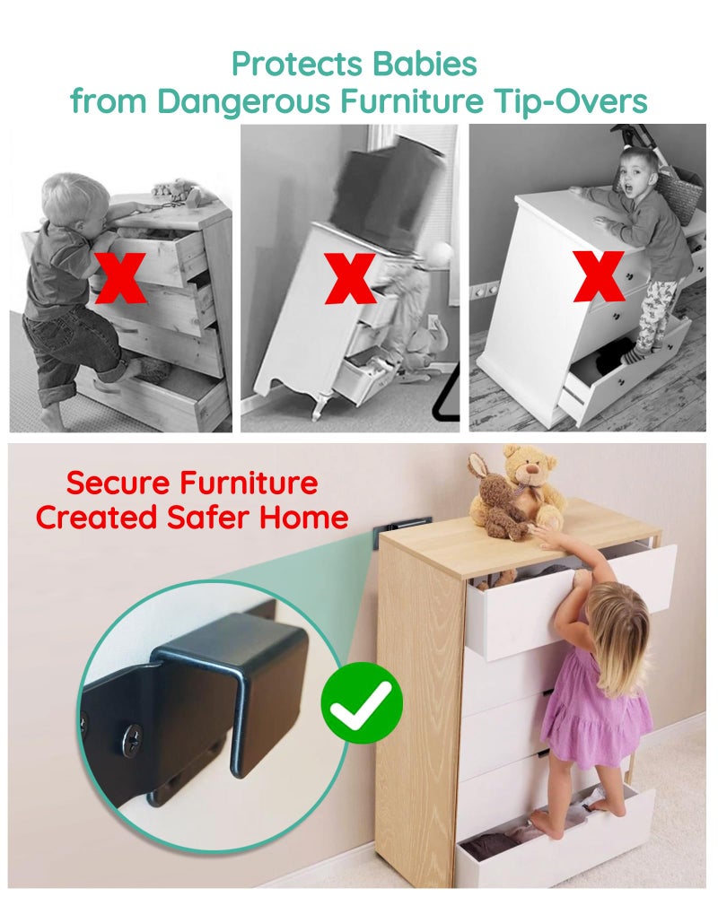 Montane Furniture Wall Anchor Furniture Anchors for Baby Proofing 6 Sets Anti Tip Heavy Duty Bracket Mount for Dresser Bookshelf Cabinet Safety, Keep Baby Child Pet Safety - Image 3