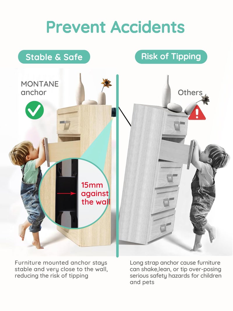 Montane Furniture Wall Anchor Furniture Anchors for Baby Proofing 6 Sets Anti Tip Heavy Duty Bracket Mount for Dresser Bookshelf Cabinet Safety, Keep Baby Child Pet Safety - Image 4